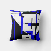 青王室の色、黒の白黒の幾何学的抽象芸術アート クッション (裏面)