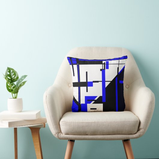 青王室の色、黒の白黒の幾何学的抽象芸術アート クッション (椅子)