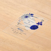 青王室の花シルバ結婚ス幾何学模様 アクリル招待状 (レイダウン)