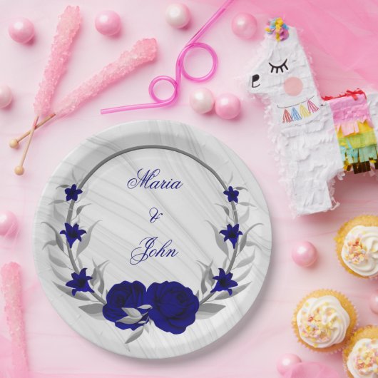 青王室の花シルバ葉リース大理石 ペーパープレート (パーティー)