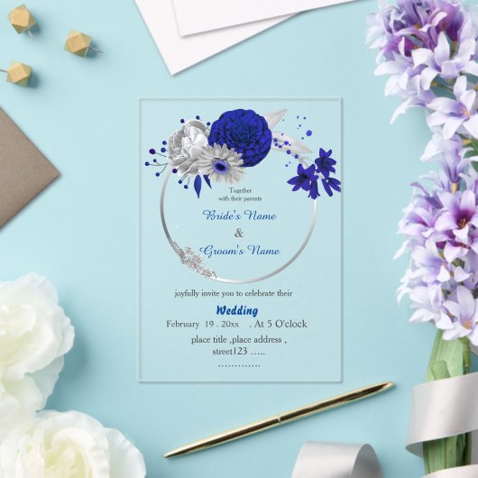 青王室の花銀フローラ結婚リース アクリル招待状 (インサイチュ (ウェディング))