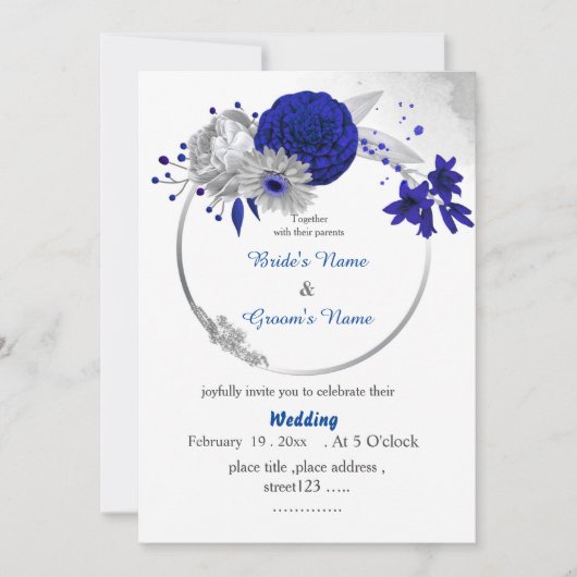 青王室の花銀フローラ結婚リース 招待状 (正面)