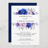 青王室の薄紫パープルフローラ結婚ズ 招待状 (正面/裏面)