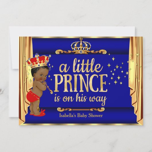 青王室の赤ドレープ王子の赤ちゃんシャワーエスニック 招待状 (正面)