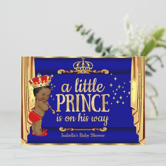 青王室の赤ドレープ王子の赤ちゃんシャワーエスニック 招待状 (スタンド正面)