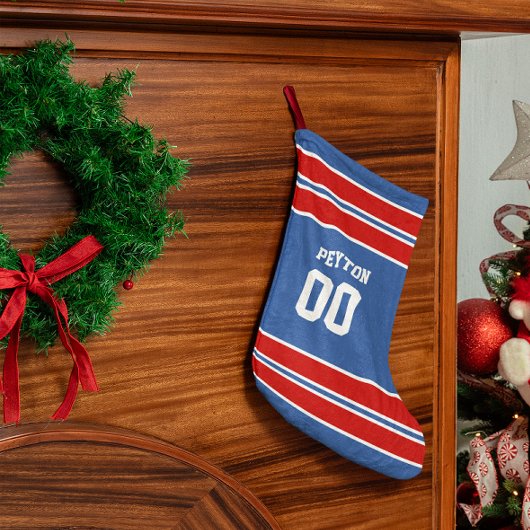 青王室の赤・白サッカー部パーソナライズされた スモールクリスマスストッキング