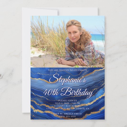 青王室の金ゴールドアエレガントガテ写真40歳の誕生日 招待状 (正面)