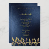 青王室の金ゴールドエレガントリーフ結婚CLASSY 招待状 (正面/裏面)