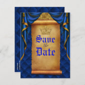 青王室の金ゴールドドレープ結婚スの救日付 案内ポストカード (正面/裏面)