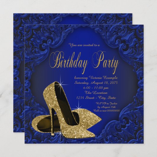 青王室の金ゴールドハイヒール誕生会 招待状 (正面/裏面)