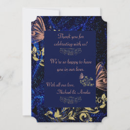 青王室の金ゴールドバタフ結婚ィーズサンキューカード サンキューカード