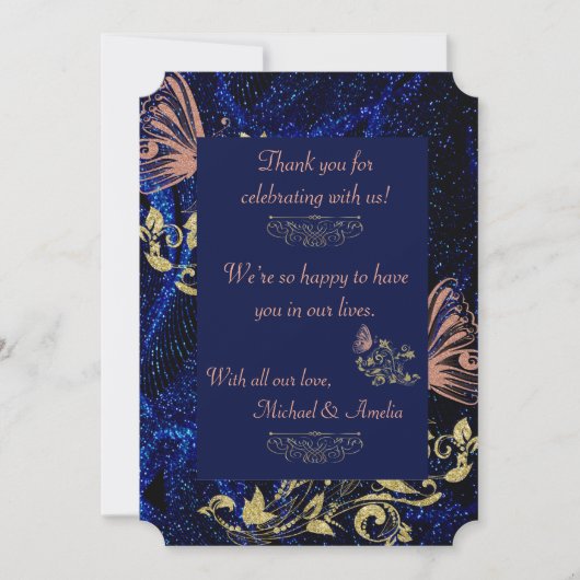 青王室の金ゴールドバタフ結婚ィーズサンキューカード サンキューカード (正面)