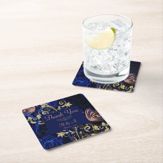 青王室の金ゴールドバタフ結婚ィーズ スクエアペーパーコースター (インサイチュ)