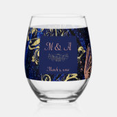 青王室の金ゴールドバタフ結婚ィーズ ステムなしワイングラス (正面)