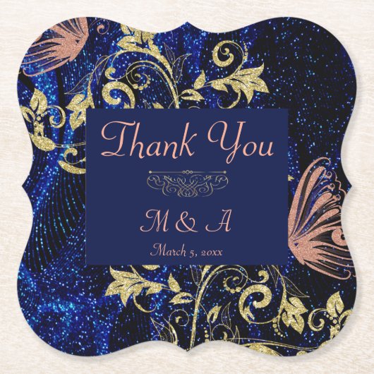 青王室の金ゴールドバタフ結婚ィーズ ペーパーコースター (正面)