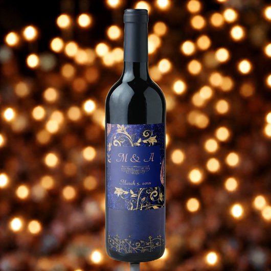 青王室の金ゴールドバタフ結婚ィーズ ワインラベル