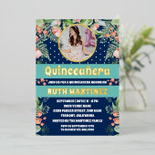 青王室の金ゴールドフローラキンセアニェラパーティー写真 箔招待状 (立ち正面)