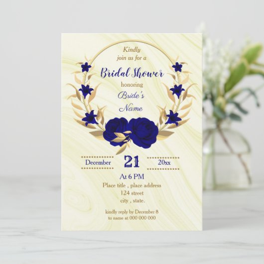 青王室の金ゴールドフローラブライダルシャワー 招待状 (スタンド正面)