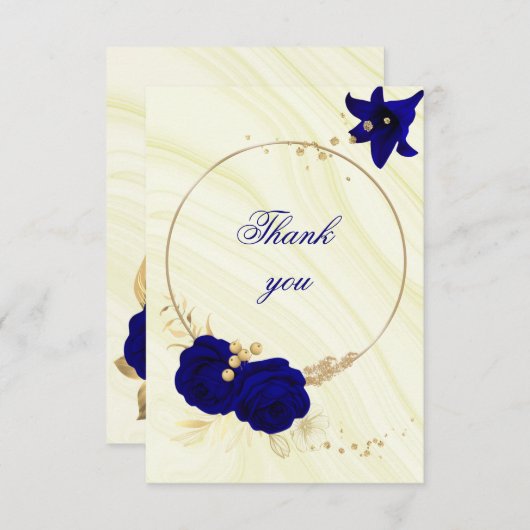 青王室の金ゴールドフローラリース サンキューカード (正面/裏面)