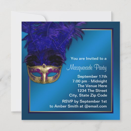 青王室の金ゴールドマスカレードパーティの招待状 招待状 (裏面)