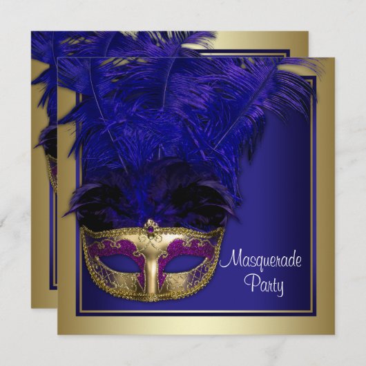 青王室の金ゴールドマスカレードパーティの招待状 招待状 (正面/裏面)