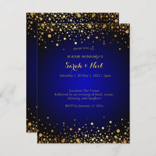 青王室の金ゴールド人気がある結婚式招待状 招待状 (正面/裏面)