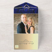 青王室の金ゴールド写結婚真 オールインワン招待状 (外側)