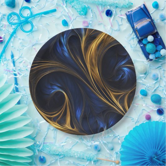 青王室の金ゴールド抽象芸術旋回 ペーパープレート (パーティー)