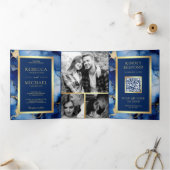 青王室の金ゴールド流体インクQRコード結婚 三つ折り招待状 (内部)