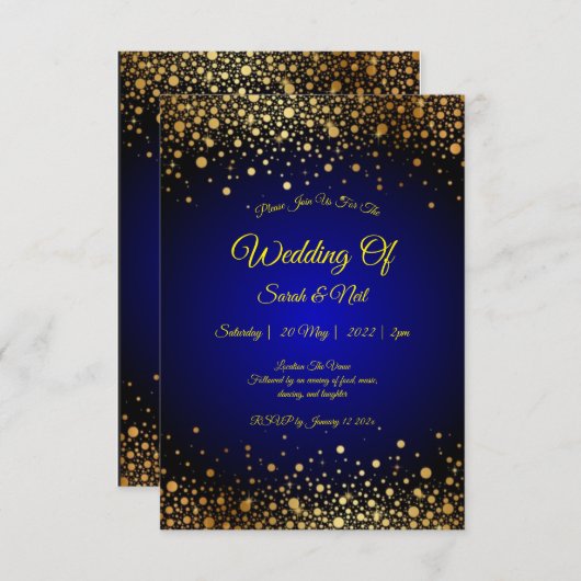 青王室の金ゴールド結婚式招待状人気がある サンキューカード (正面/裏面)