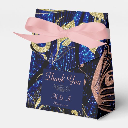 青王室の金ゴールド蝶の結婚テントの好意ボックス フェイバーボックス (正面サイド)