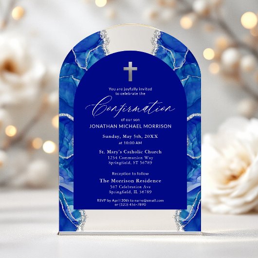 青王室の銀の瑪瑙の確認エレガント アクリル招待状