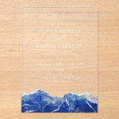 青王室の銀アゲエレガントテモダン結婚ス アクリル招待状 (正面)