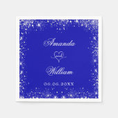 青王室の銀グリッターはハートを指結婚定する スタンダードカクテルナプキン (正面)