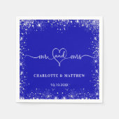 青王室の銀グリッターミセス・ハート結婚ズ スタンダードカクテルナプキン (正面)