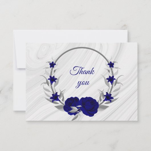 青王室の銀グレーフローラリース大理石 サンキューカード (正面)