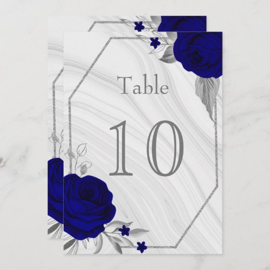 青王室の銀グレーフローラ大理石テーブル番号 招待状 (正面/裏面)