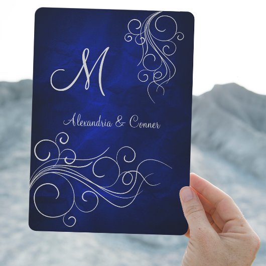 青王室の銀スワールモノグラフォーマルム結婚ズ 招待状