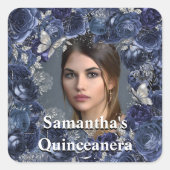 青王室の銀写真蝶バラ枠 スクエアシール (正面)