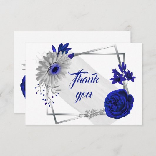 青王室の銀花幾何学模様サンキューカード サンキューカード (正面/裏面)