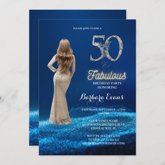 青王室の銀50と素晴らしい誕生日 招待状 (正面/裏面)