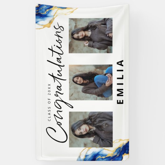 青王室の黄金ゴールドエレガント写真卒業 横断幕 (縦)