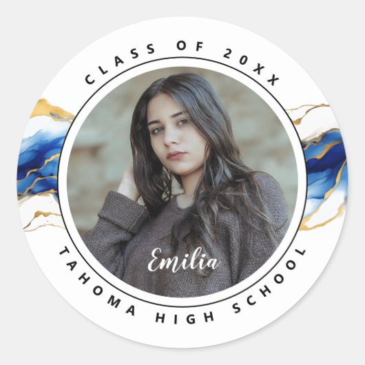 青王室の黄金ゴールド写真卒業シール ラウンドシール (正面)
