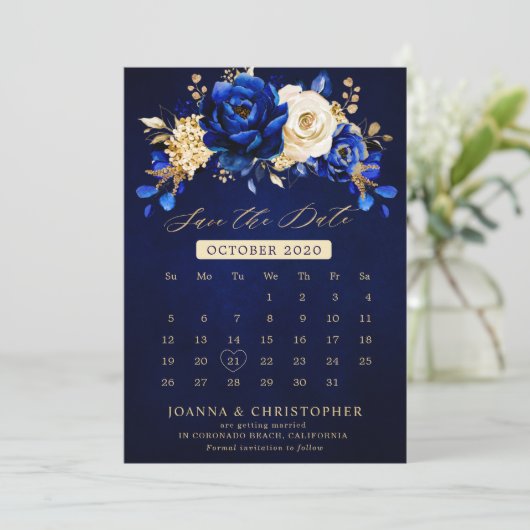 青王室の黄金ゴールド金属フローラカレンダーSa セーブザデート (スタンド正面)