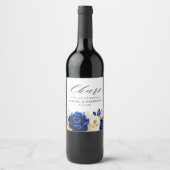 青王室の黄金ゴールド金属フローラ結婚ズ ワインラベル (正面)