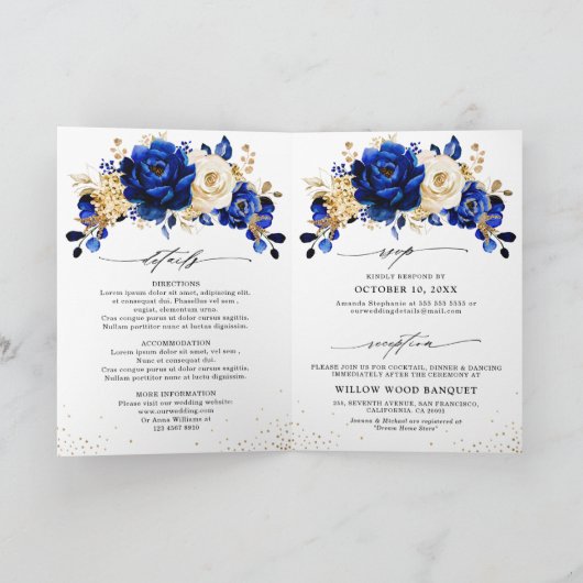 青王室の黄金ゴールド金属フローラ結婚ズ 招待状 (内部)