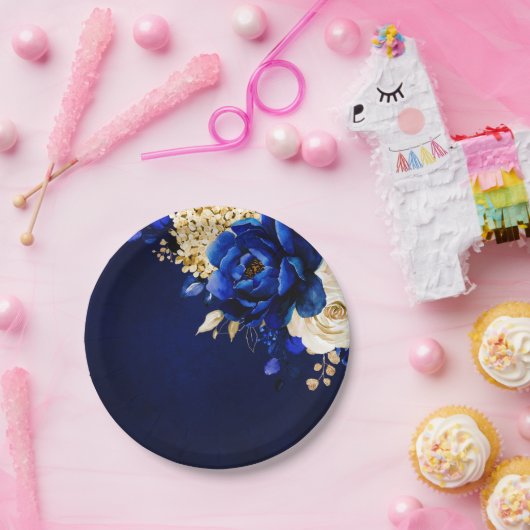 青王室の黄金ゴールド金属フローラ結婚Pap ペーパープレート (パーティー)