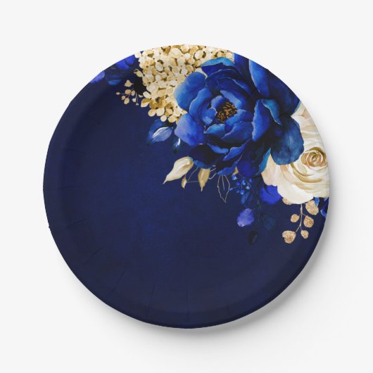 青王室の黄金ゴールド金属フローラ結婚Pap ペーパープレート (正面)