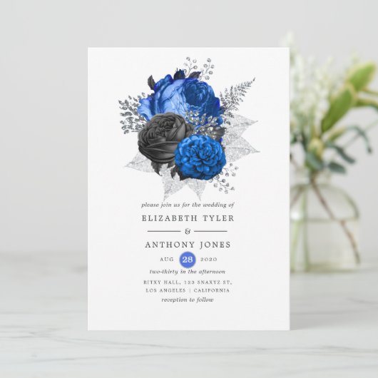 青王室の黒と銀のフローラ結婚 招待状 (スタンド正面)