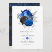 青王室の黒と銀のフローラ結婚 招待状 (正面/裏面)